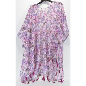 ELIZABETH GILLETT Floral Tassel Kimono Scarf Boho Cardigan One Size